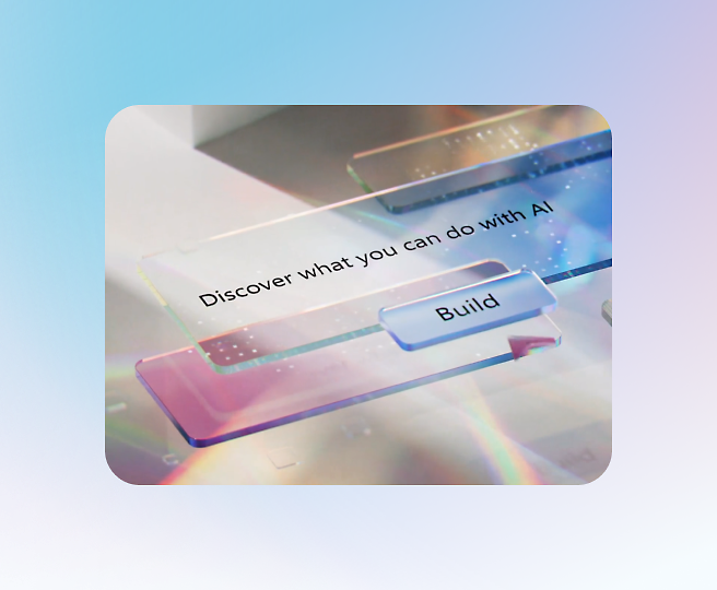 A stylized interface with the text "Discover what you can do with AI" and a button labeled "Build.