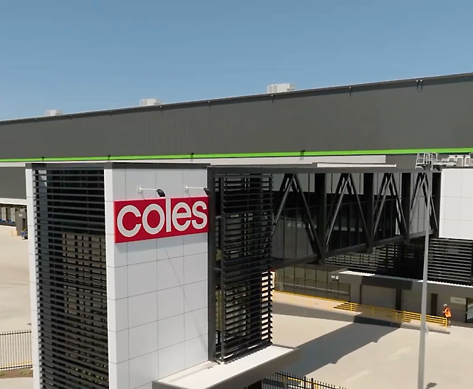 Exterior view of a coles supermarket distribution center.