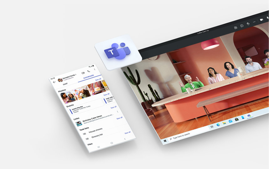 A family uses Microsoft Teams to plan a birthday party