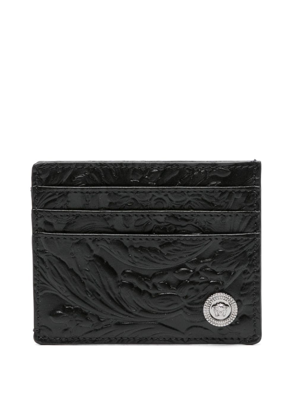 Versace Barocco-pattern Leather Card Holder In Black