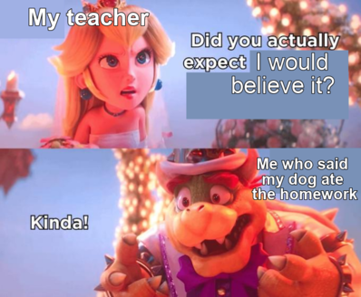 "Did You Actually Expect X?" "Kinda" Bowser Peach Super Mario Bros Movie Meme Template