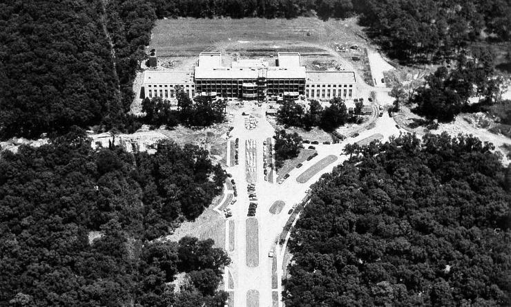 Construction begins on the Cullen Building in the Texas Medical Center in this 1947 photo courtesy of Baylor College of Medicine Archives.