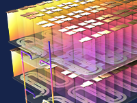 A close-up of a model of a liquid-cooled battery pack.