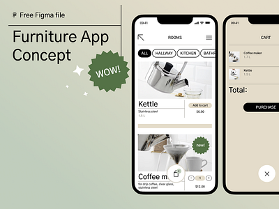 Furniture App Concept. Freebie. app cart ecommerce flat free freebie furniture list menu modern purchase shop simple ui