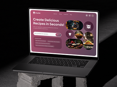 🤖On-Demand AI Recipe Generator - Hero Section Design🍳 ai ai recipe cooking creator food graphic design hero section illustration ingredients landing page minimalist recipe generator recipes typography ui ui design ux web web design website