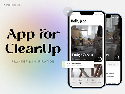 App for CleanUp + freebie app blur card checklist clean cleanning design feebie figma flat free modern planner simple ui