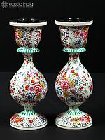 6" Pair of Hand-Painted Papier Mache Candle Holder | From Kashmir