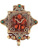 Tibetan Gau Box Pendant with Coral and Turquoise