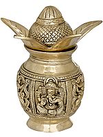 7" Brass Coconut Kalasha for Lakshmi Ganesha Puja | Handmade | Made in India