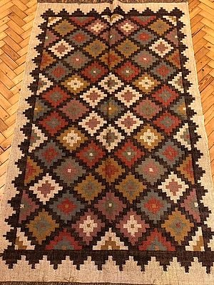 Multicolor Diamond Motif Wool And Jute Mix Persian Kilim Rugs