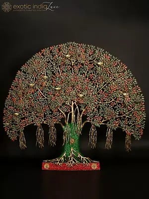 65" Large Size Tree of Life with Chirping Birds | Brass with Inlay Work