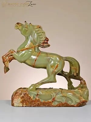 Galloping Horse Figurines in Onyx Gemstone