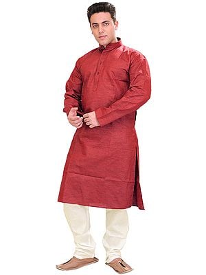 Plain Cotton Kurta with White Pajama Set