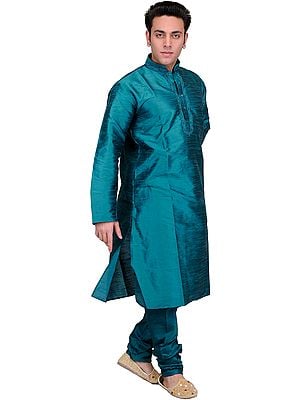 Plain Wedding Kurta Pajama with Embroidery on Neck