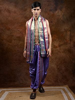 Ready to Wear Dhoti and Veshti Set with Woven Golden Border