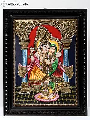 Dancing Radha Krishna | Tanjore Painting | With Frame