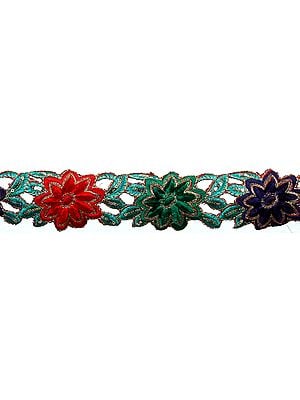 Floral Cutwork Border with Metallic Thread Embroidery and Sequins