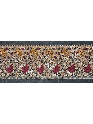 Brocaded Fabric Border from Banaras with Woven Flowers and Leaves