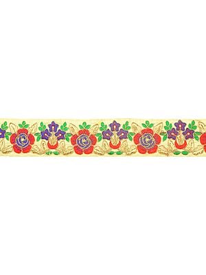 Bleached-Sand Fabric Border with Embroidered Flowers