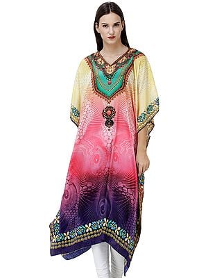 Multicolored Printed Kaftan Embellished with Crystals