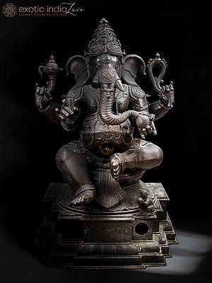 48" Large Sitting Chaturbhujadhari Bhagawan Ganapati In Panchaloha Bronze | Made in Swamimalai, Tamil Nadu