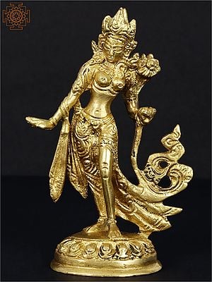 5" Standing Goddess White Tara Brass Figurine | Handmade Buddhist Sculpture