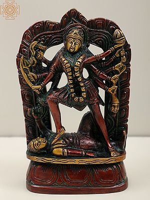 6" Small The Beauty of Dashabhuja Kali in Brass