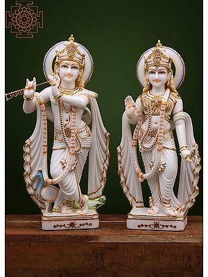 36" Large White Marble Radha Krishna | Handmade