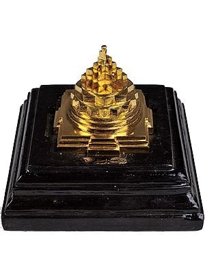 2" Bronze Shri Chakra (Meru) with Wooden Base | Handmade