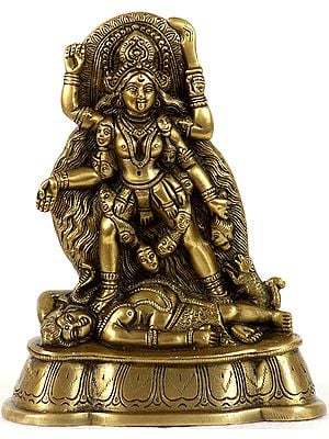 7" Monotone Kali of Powerful Stance | Handmade Brass Statue | Made in India