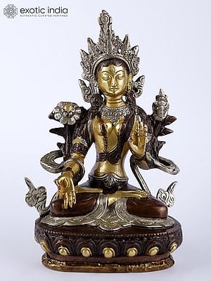 8" Tibetan Buddhist Deity White Tara (Sgrol dkar) Brass Statue | Handmade | Made in India