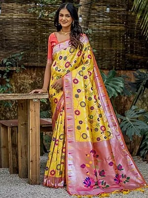 All Over Floral Motif Meenakari Zari Woven Saree in Kanjivaram Silk with Blouse