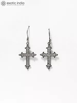 Sterling Silver Cross Earrings with White Topaz