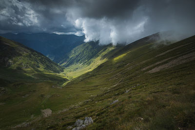 Alpine views from fagaras mountains, romania. summer carpathian landscapes.