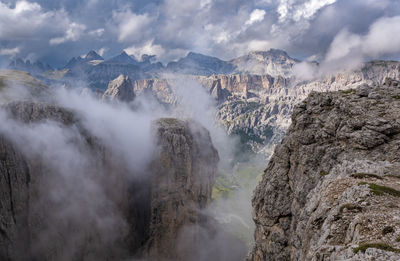 Smoke emitting from mountains against sky