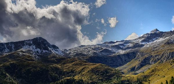 Scenic view of snowcapped mountains against sky