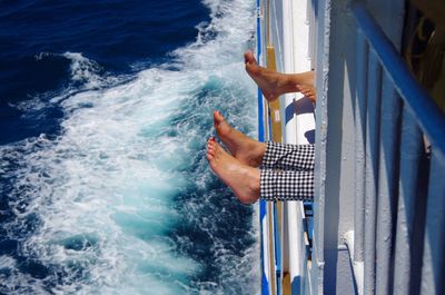 High angle view of people in boat