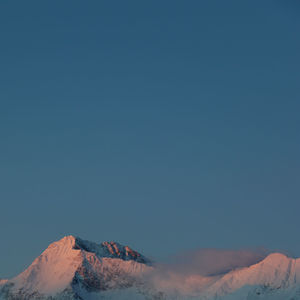 Scenic view of snowcapped mountains against clear sky