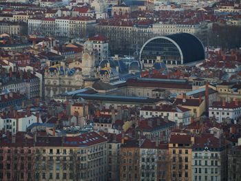 High angle view of buildings in city