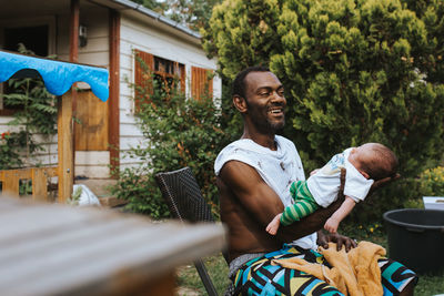 Father with newborn baby