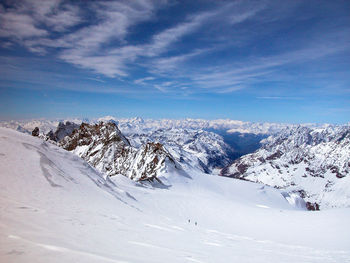 Mountains and white snowy landscape in the alps in winter