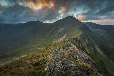 Alpine views from fagaras mountains, romania. summer carpathian landscapes.