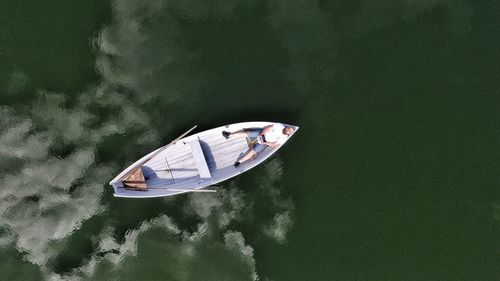 High angle view of man in boat on sea