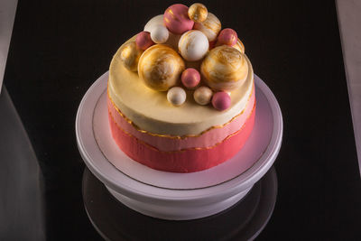 High angle view of dessert in plate on table