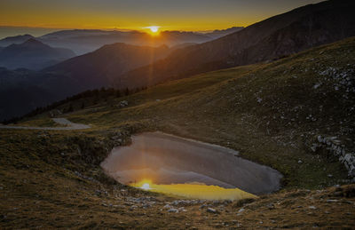 Scenic view of landscape against sky during sunset