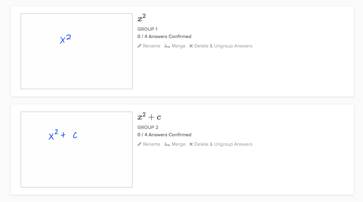 Example answer groups generated from a sample math question