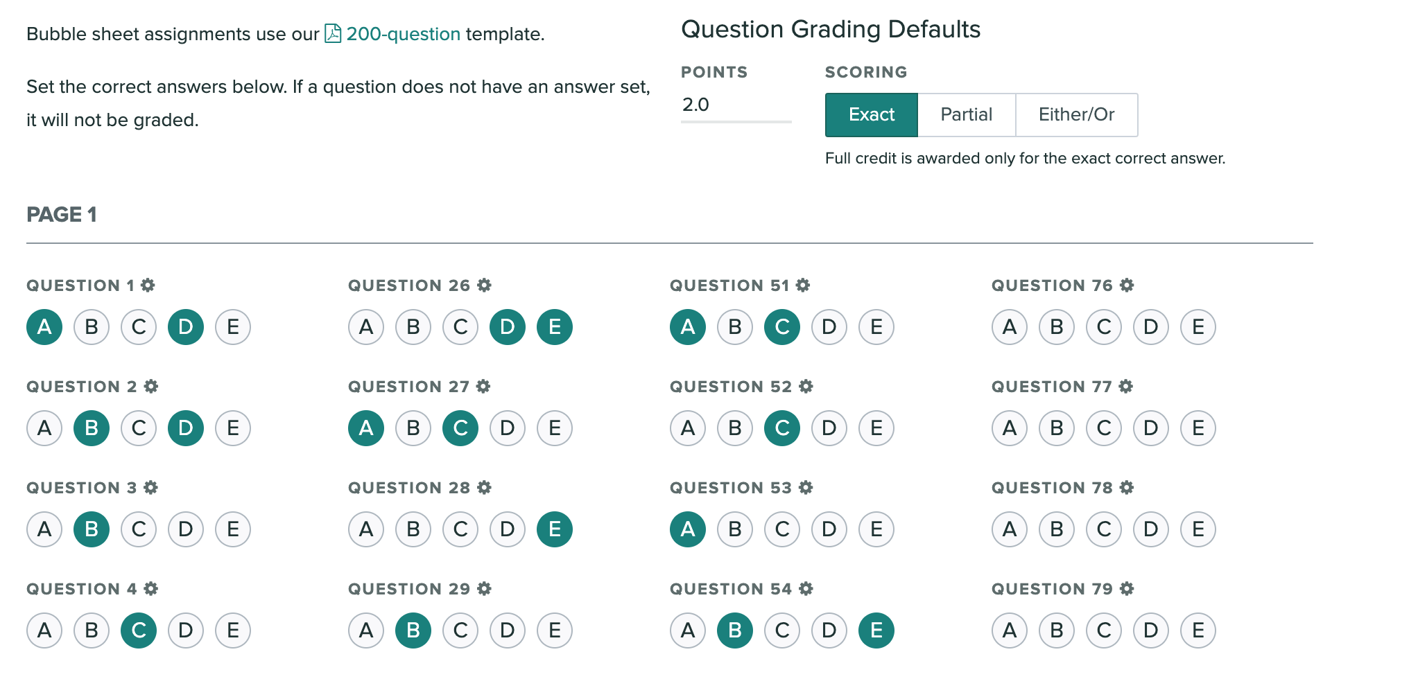 How to set up the Answer Key