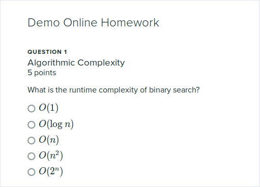 Submission interface for a sample Multiple Choice question