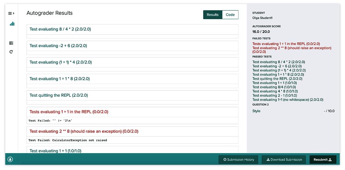 Autograder results