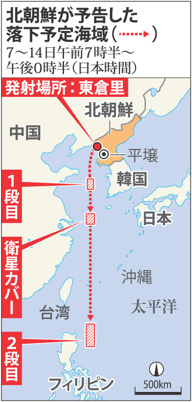 北朝鮮が予告した落下予定海域